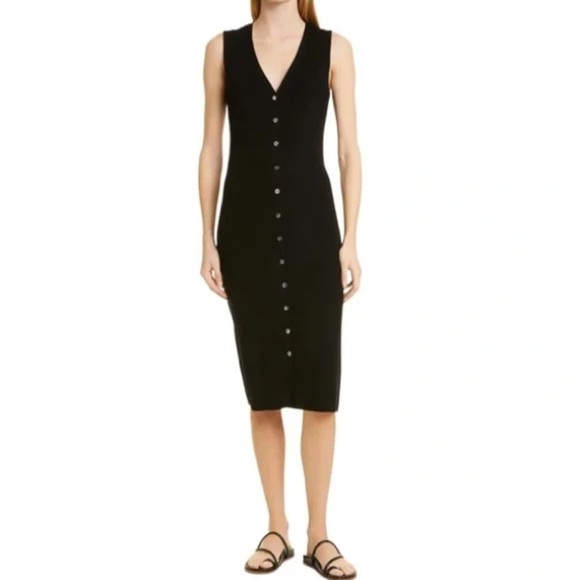 NWT ATM Lightweight Sleeveless Wool Rib Sweater Dress in Black Size Large